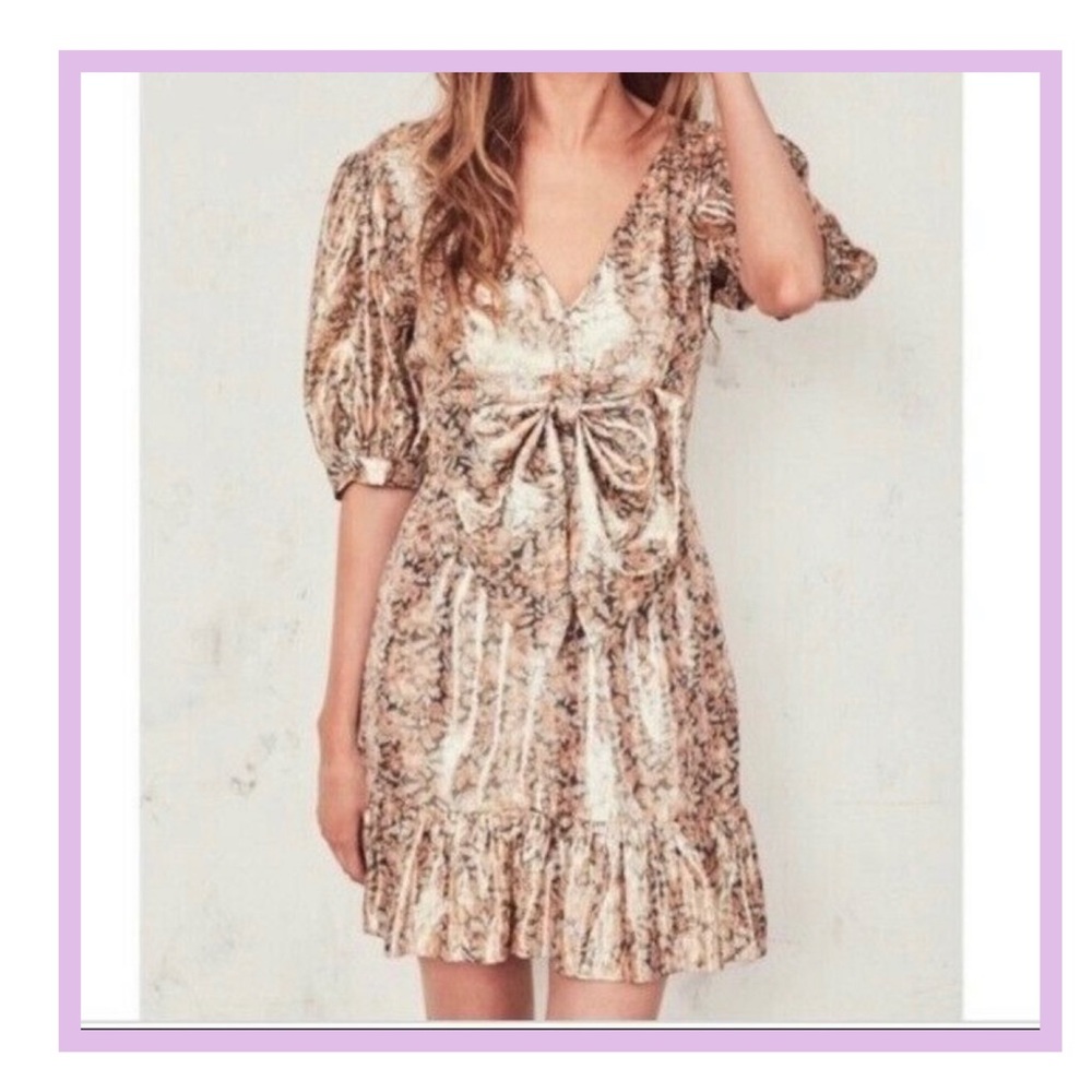 NWT LOVESHACKFANCY Rose Gold Floral Metallic Lena Dress